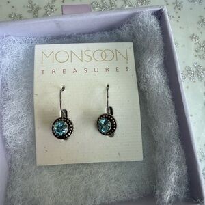 925 Silver + Blue Crystal Halo Drop Earrings